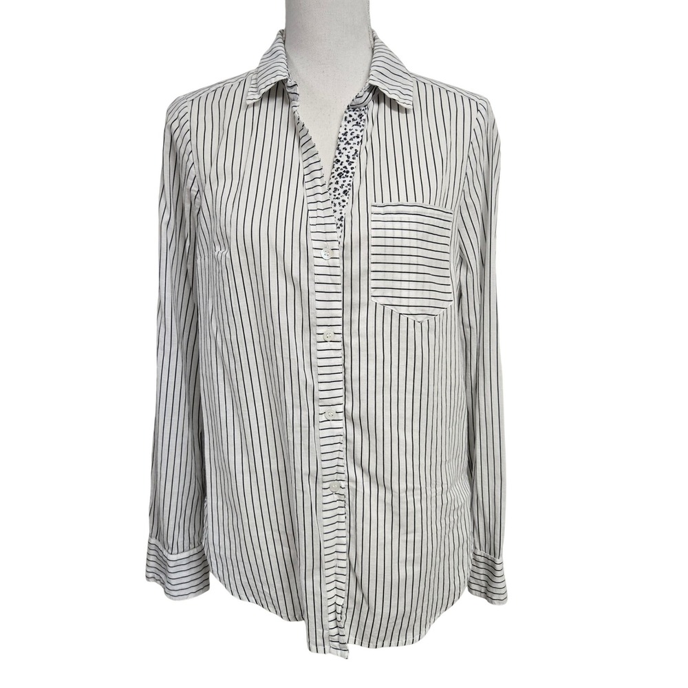 Michael Stars Button Down Long Sleeve Shirt White Black Striped Women's Size S